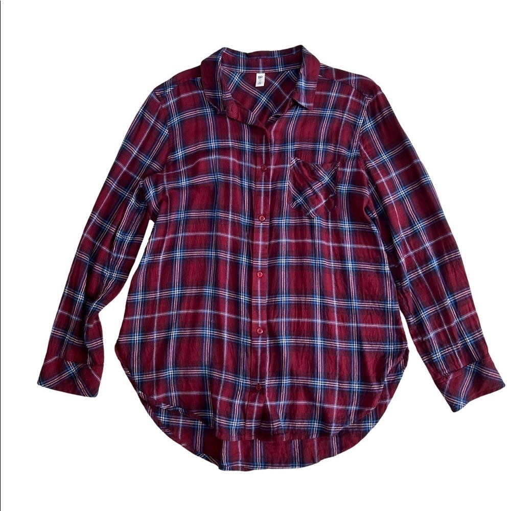 BP red, blue & white plaid bottom down shirt size M